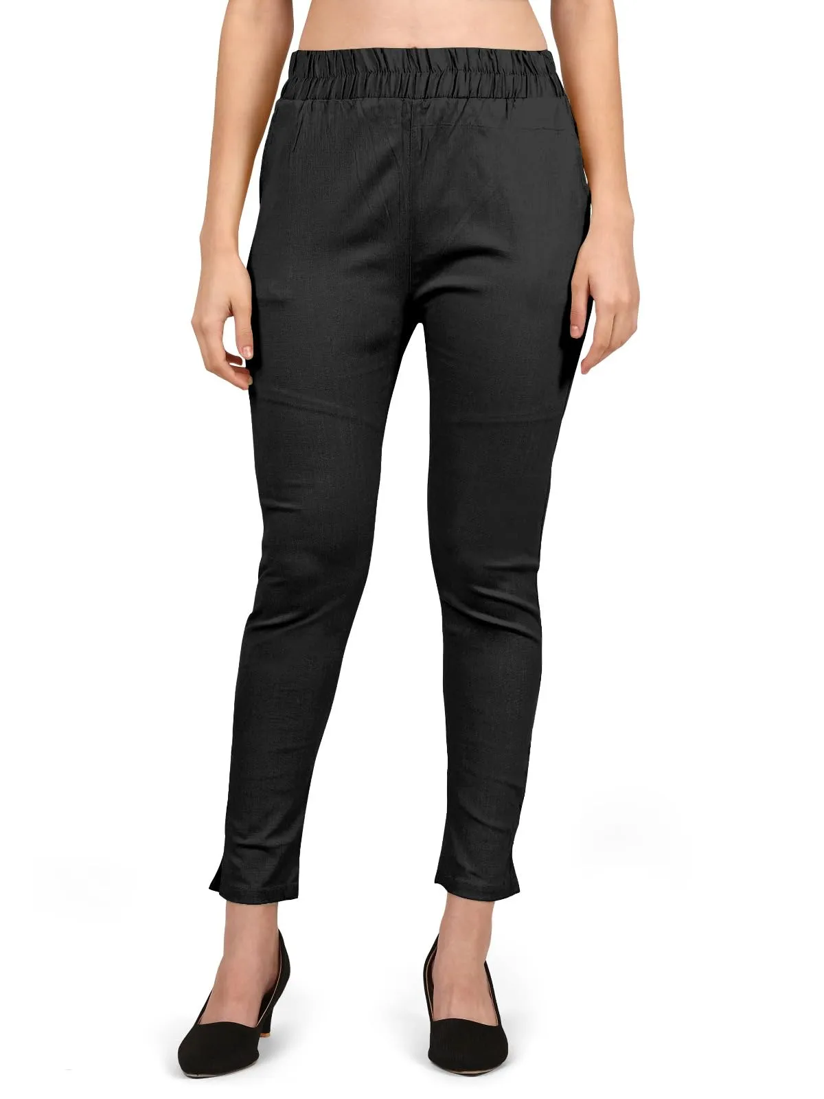 StylesIndia Women's Ankle-Length Elastic Waist Cotton Pants – Stretchable & Comfortable Everyday Wear