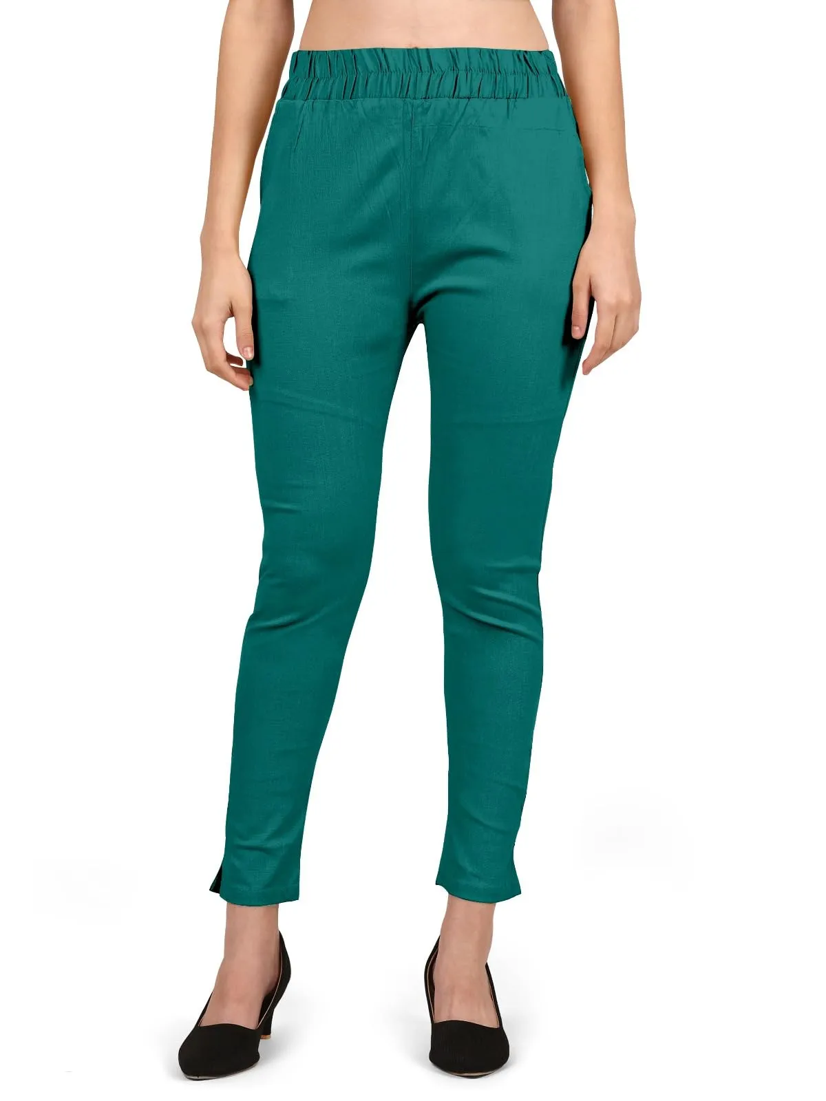 StylesIndia Women's Ankle-Length Elastic Waist Cotton Pants – Stretchable & Comfortable Everyday Wear