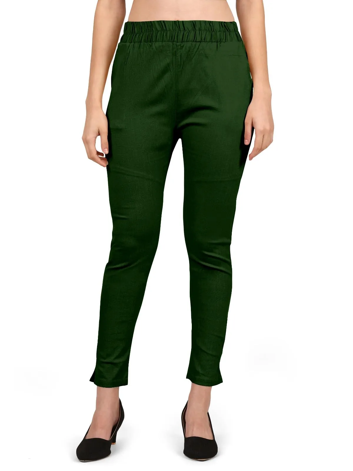 StylesIndia Women's Ankle-Length Elastic Waist Cotton Pants – Stretchable & Comfortable Everyday Wear