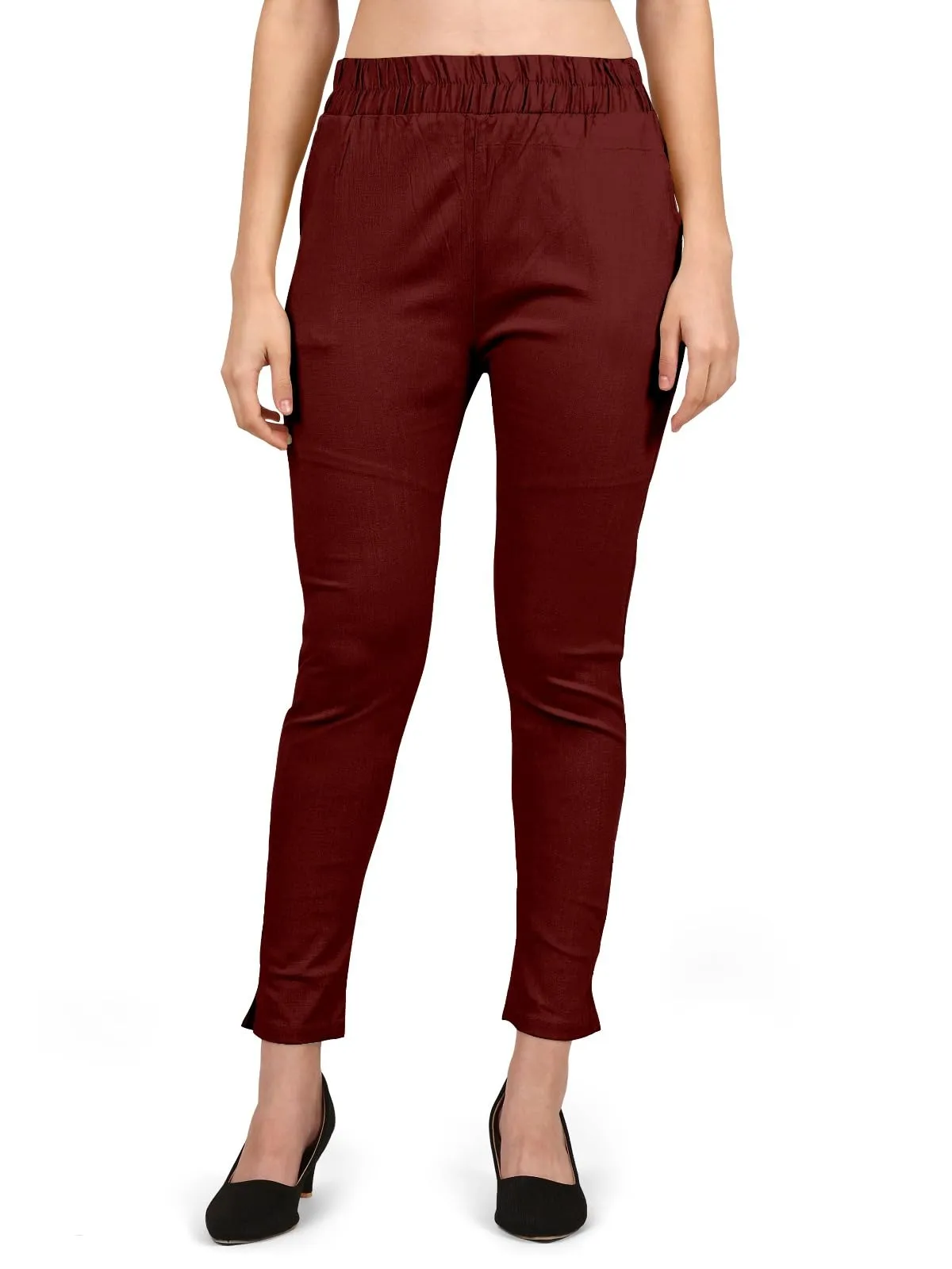 StylesIndia Women's Ankle-Length Elastic Waist Cotton Pants – Stretchable & Comfortable Everyday Wear