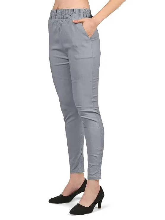 StylesIndia Women's Ankle-Length Elastic Waist Cotton Pants – Stretchable & Comfortable Everyday Wear