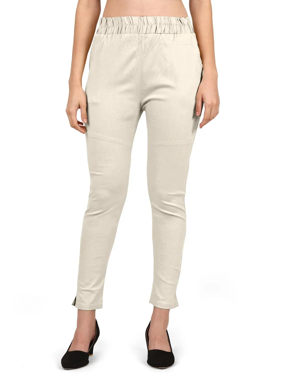 StylesIndia Women's Ankle-Length Elastic Waist Cotton Pants – Stretchable & Comfortable Everyday Wear