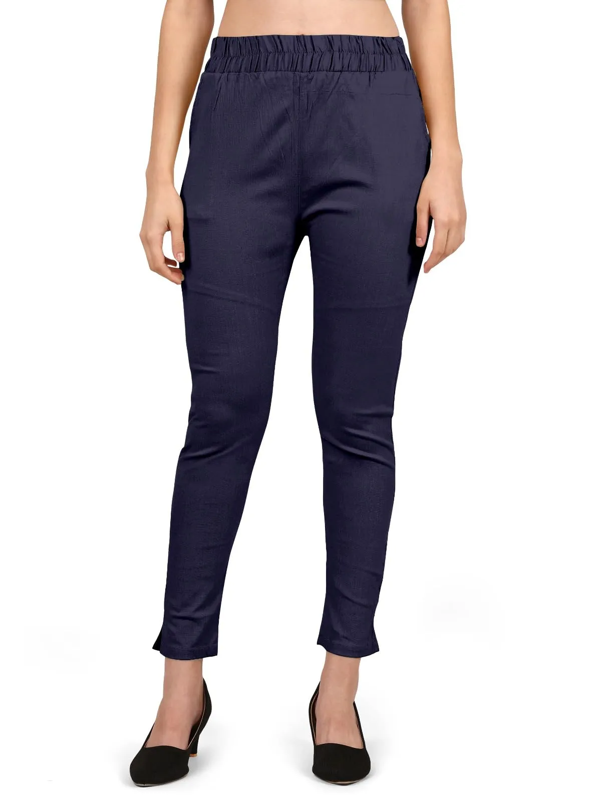StylesIndia Women's Ankle-Length Elastic Waist Cotton Pants – Stretchable & Comfortable Everyday Wear