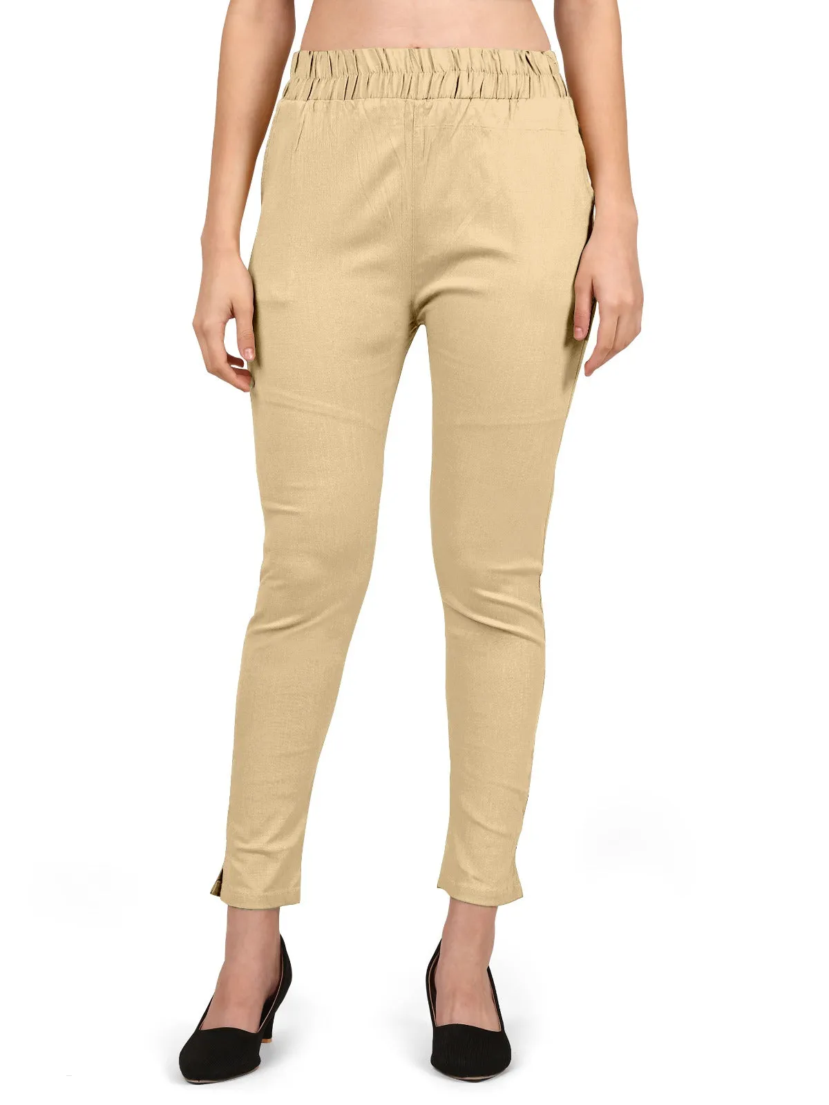 StylesIndia Women's Ankle-Length Elastic Waist Cotton Pants – Stretchable & Comfortable Everyday Wear