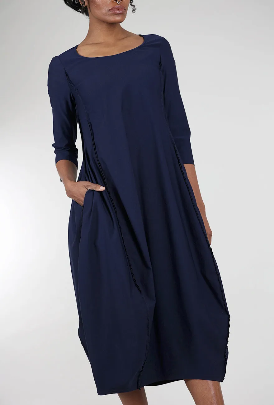 Twill Tech Petal Seam Dress, Navy