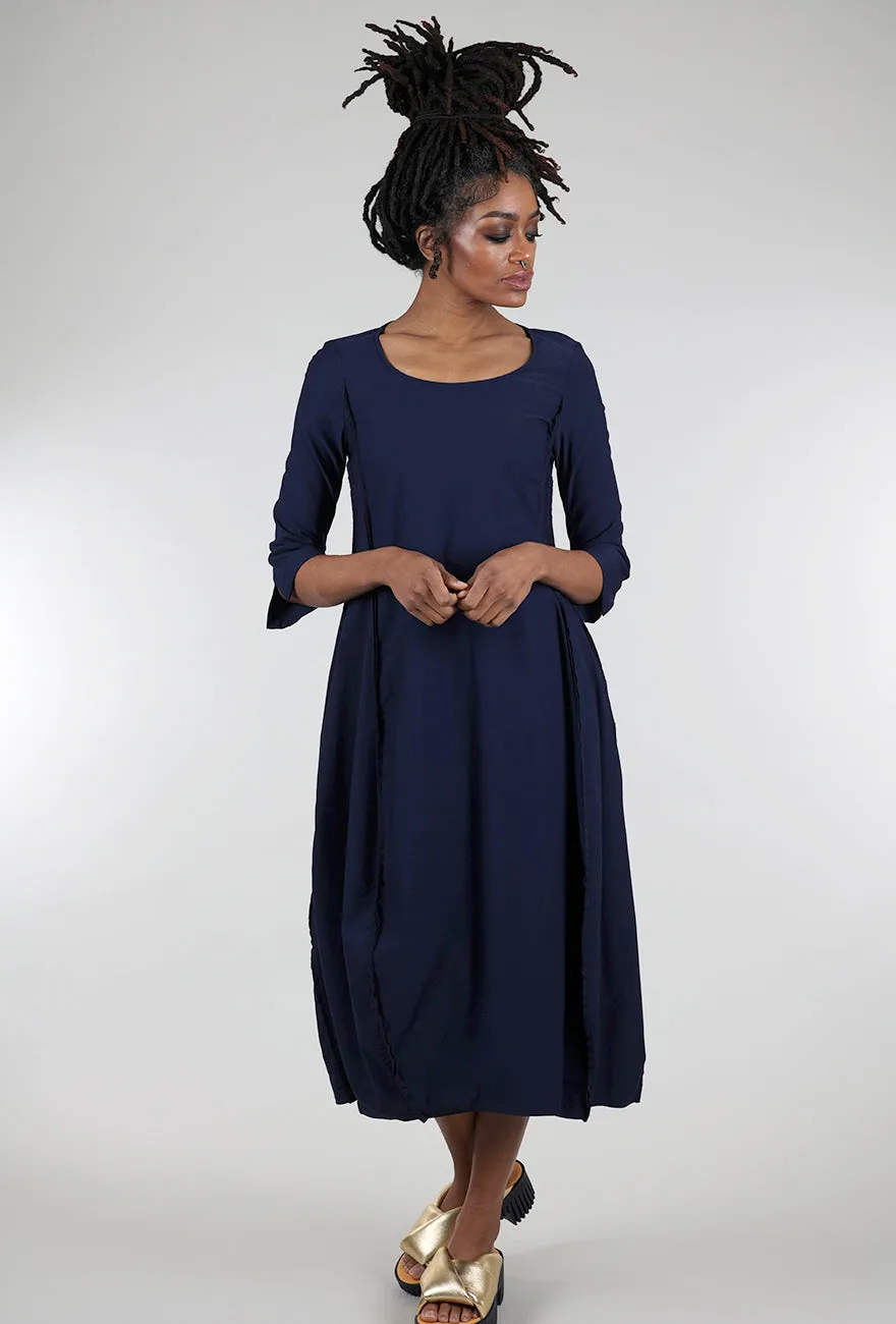 Twill Tech Petal Seam Dress, Navy