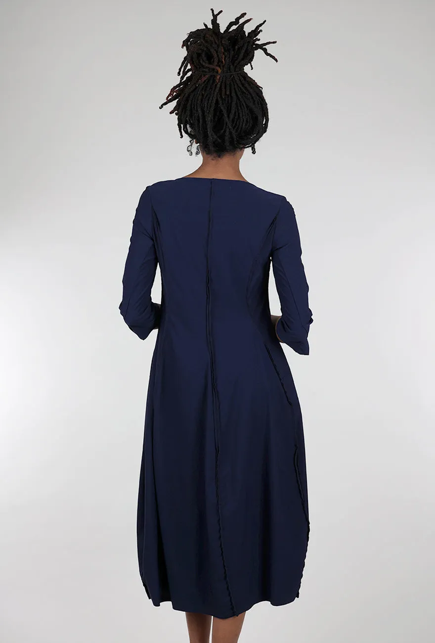 Twill Tech Petal Seam Dress, Navy