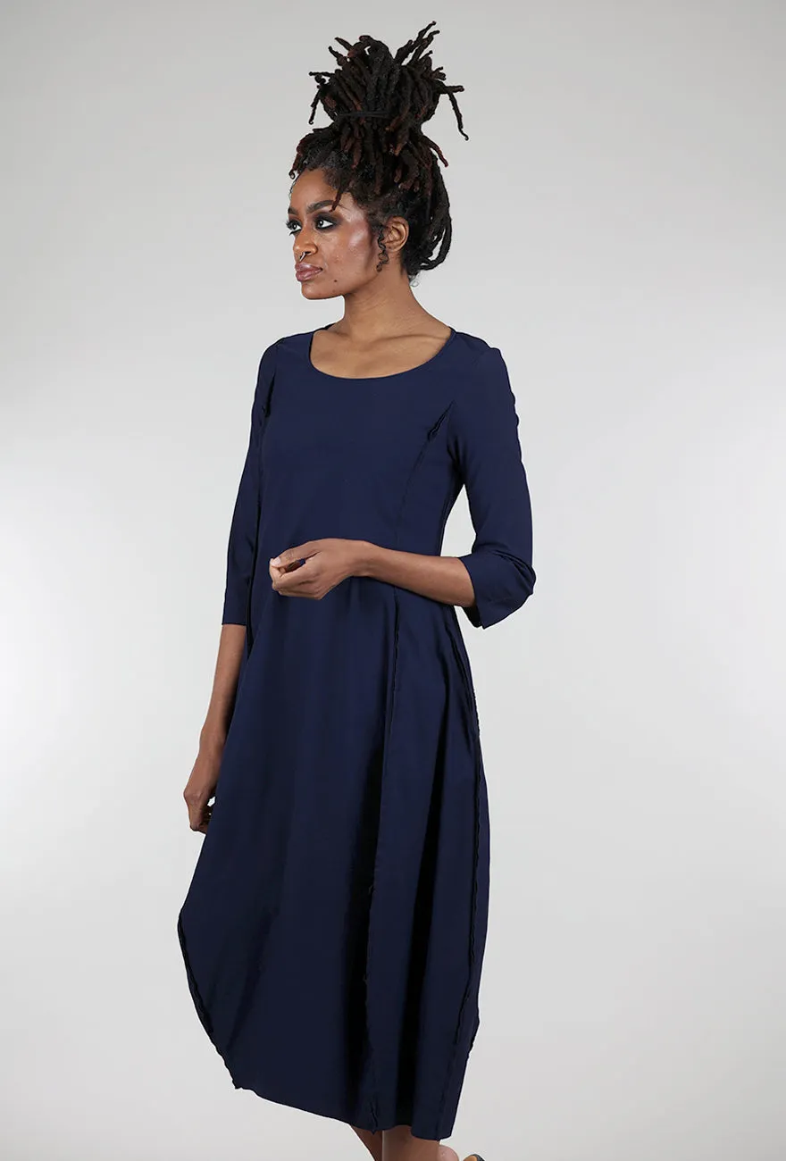 Twill Tech Petal Seam Dress, Navy