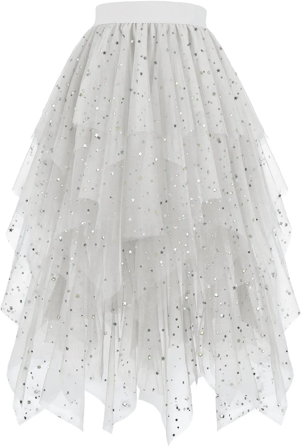 Women Tulle Skirts Glitter Elegant A Line Skirts High Waist Flowy Layered Mesh Fairy Skirts Midi Wedding Guest Skirts