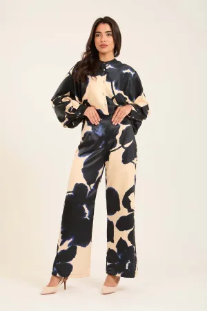 Women Wide Leg Tie Printed Pant - Multicolor