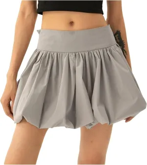 Women Y2K Bubble Skirt High Waist Ruffle Hem A Line Pleated Mini Short Dress Teen Girls Puffy Short Skirts Streetwear
