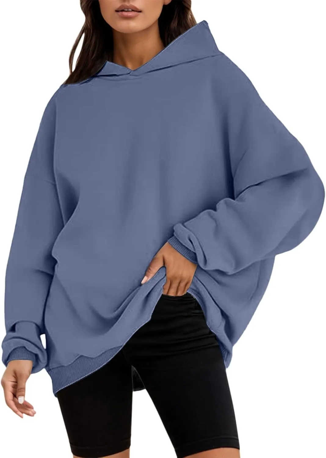 Women's Casual Hoodies Long Sleeve Oversized Sweatshirts Solid Color Fall Fashion Pullover Tops Outfit Winter Clothes