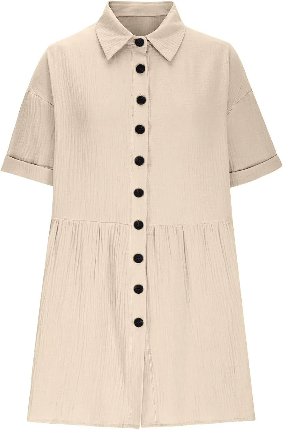 Womens Casual Short Sleeve Button Down Mini Shirt Dress Cotton Tunic Loose Beach Dress Tiered Ruffle Hem Shirt Dress