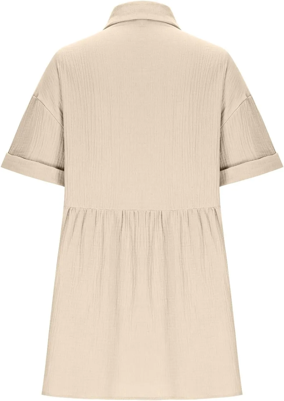 Womens Casual Short Sleeve Button Down Mini Shirt Dress Cotton Tunic Loose Beach Dress Tiered Ruffle Hem Shirt Dress