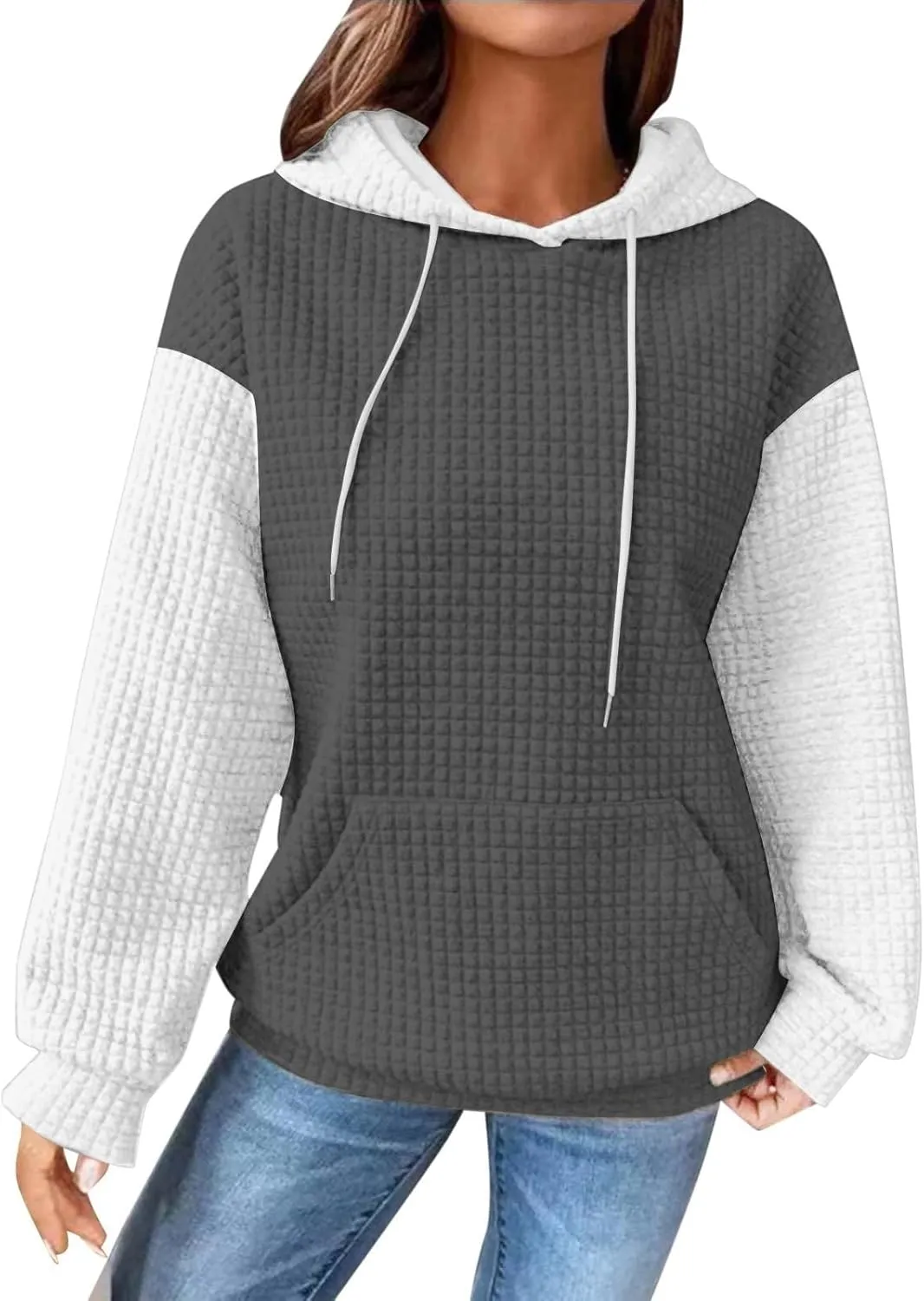 Womens Hoodies Oversized Sweatshirts 2024 Fashion Block Color Casual Crewneck Long Sleeve Loose Fit Winter Clothes