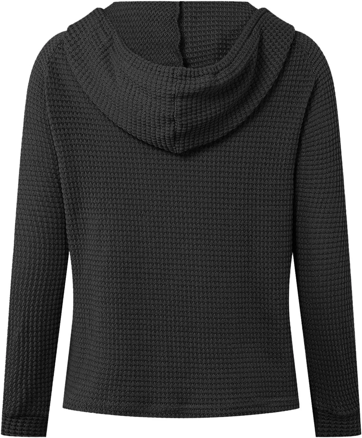 Women's Hoodies Waffle Knit Tops Drawstring Hoodie Casual Button V Neck Long Sleeve Hooded Sweatshirt Pullover
