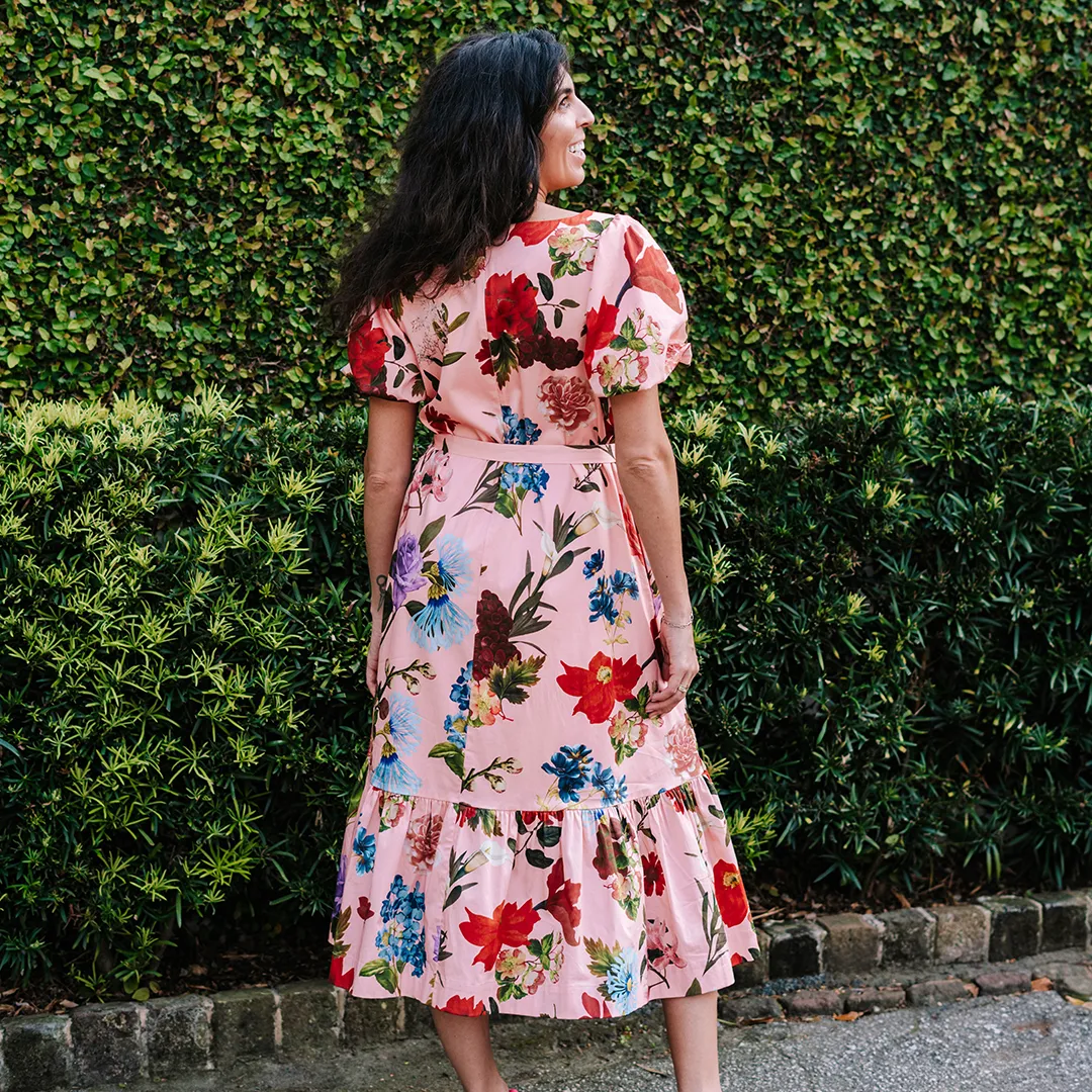 Womens Jasmine Midi Dress - Pink Garden