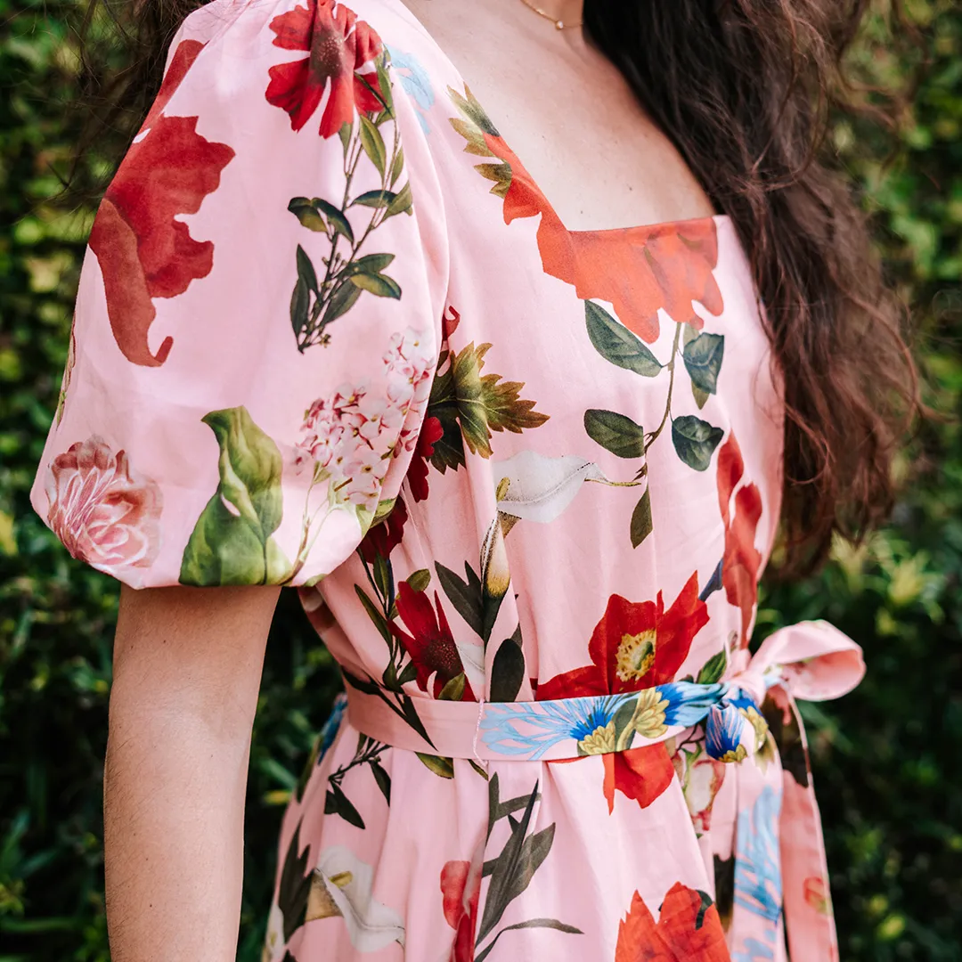 Womens Jasmine Midi Dress - Pink Garden