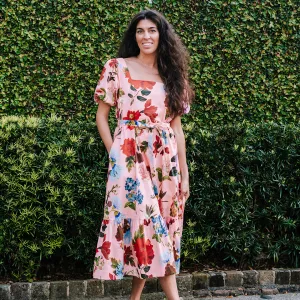 Womens Jasmine Midi Dress - Pink Garden