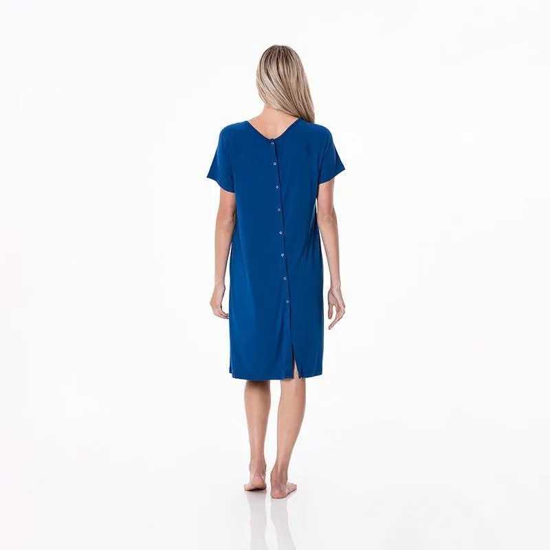Women's Solid Bamboo Labor and Delivery Hospital Gown - Navy