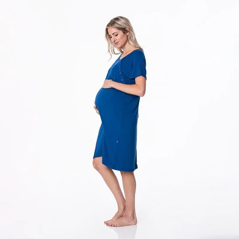Women's Solid Bamboo Labor and Delivery Hospital Gown - Navy