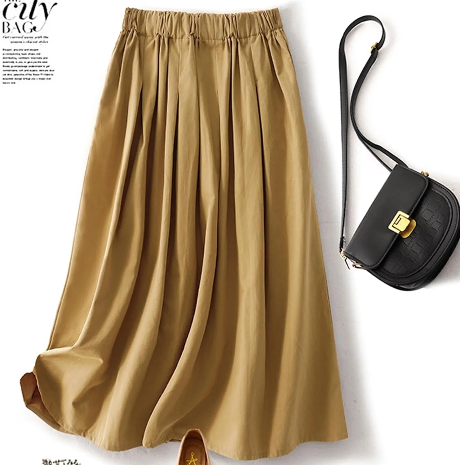 Wrap Skirts for Women Flowy Elastic High Waist Skirt Pleated A-Line Flowy Swing Cargo Skirt Loose Plus Size Skirt