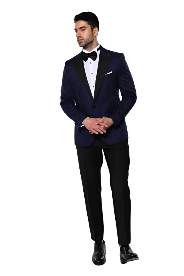 WSS Navy Blue Patterned Party Blazer  - Singen