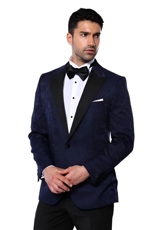 WSS Navy Blue Patterned Party Blazer  - Singen