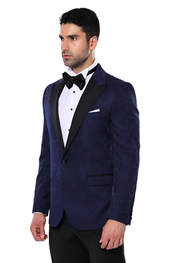 WSS Navy Blue Patterned Party Blazer  - Singen