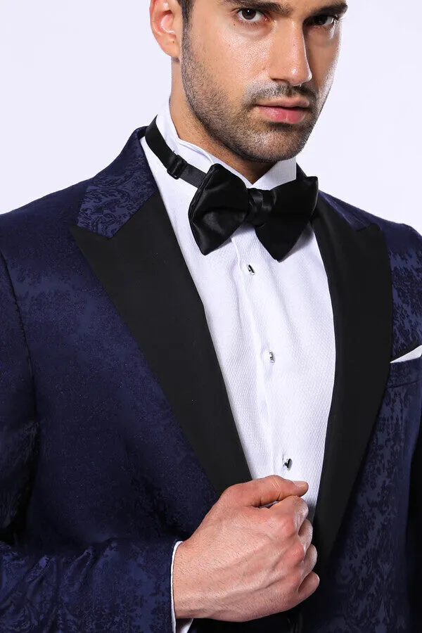 WSS Navy Blue Patterned Party Blazer  - Singen